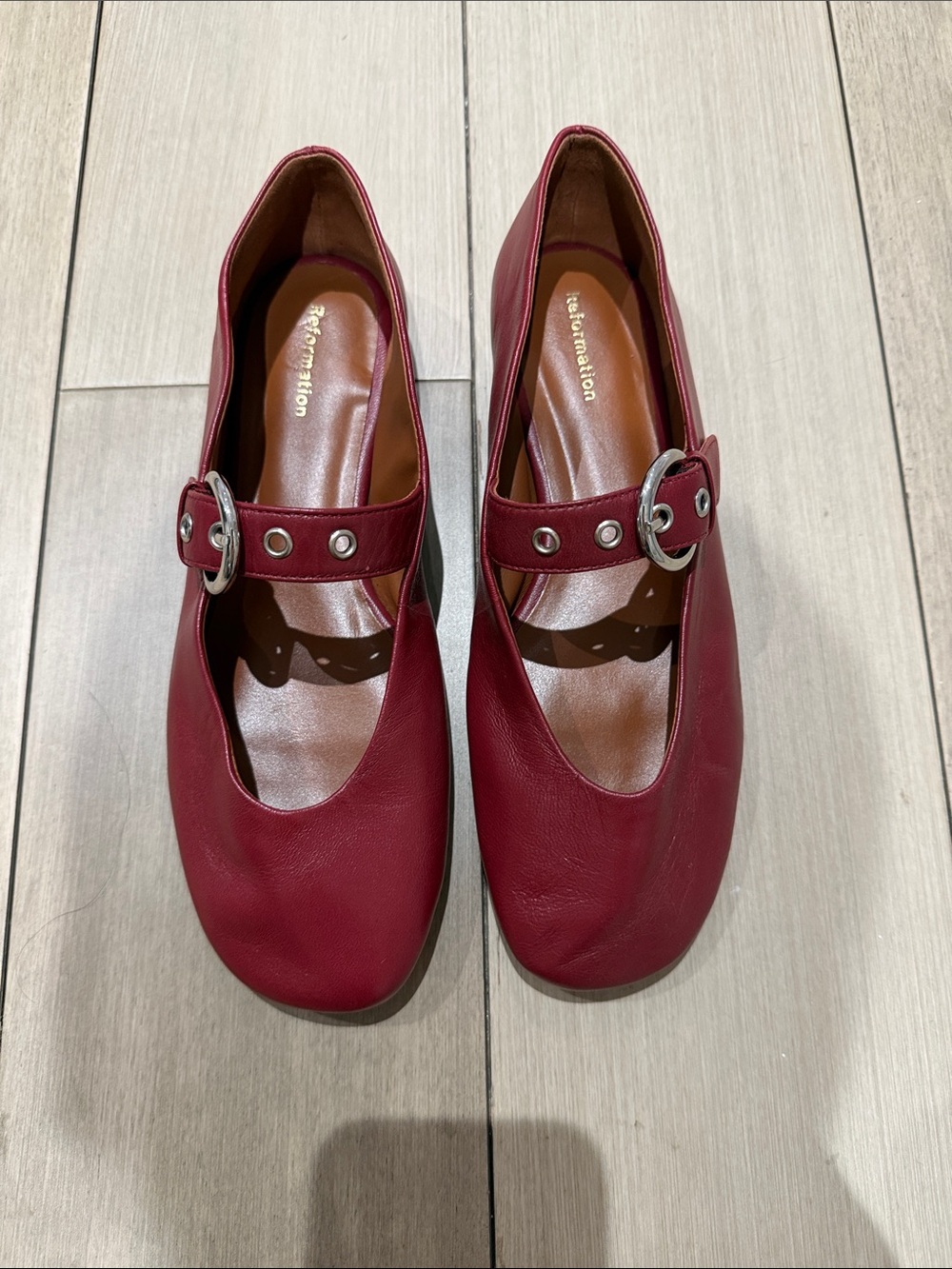 Reformation Bethany Ballet Flats Red with Buckle Strap